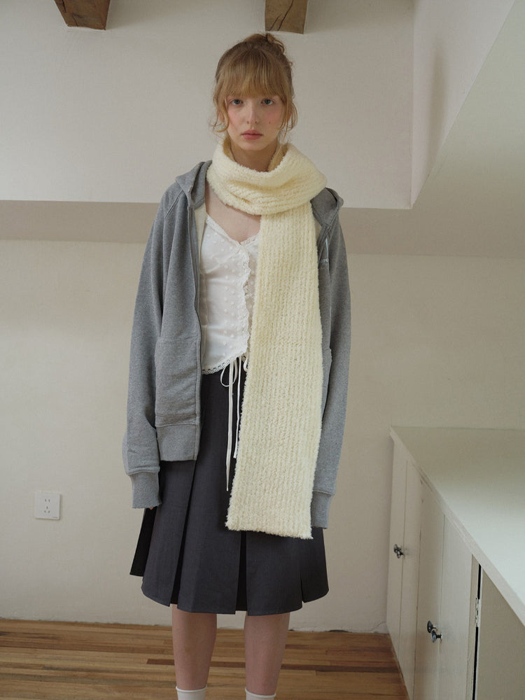 Soft Bouclé Wool Blend Knit Scarf