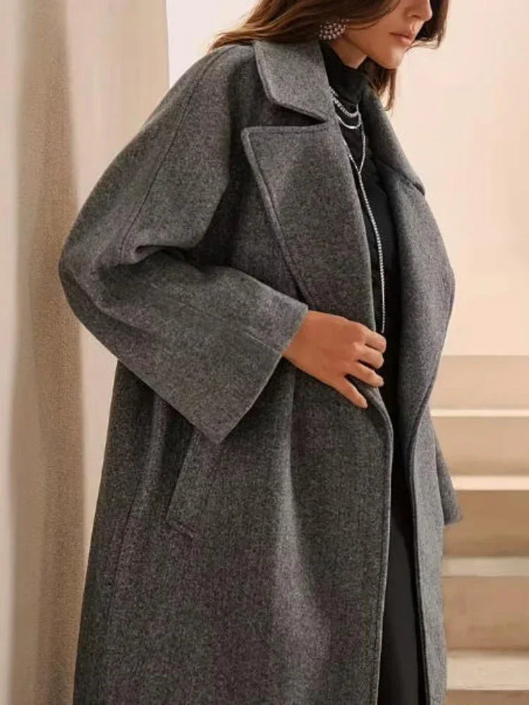 The Seraphina Minimalist Long Wool-Blend Coat - TEVQA