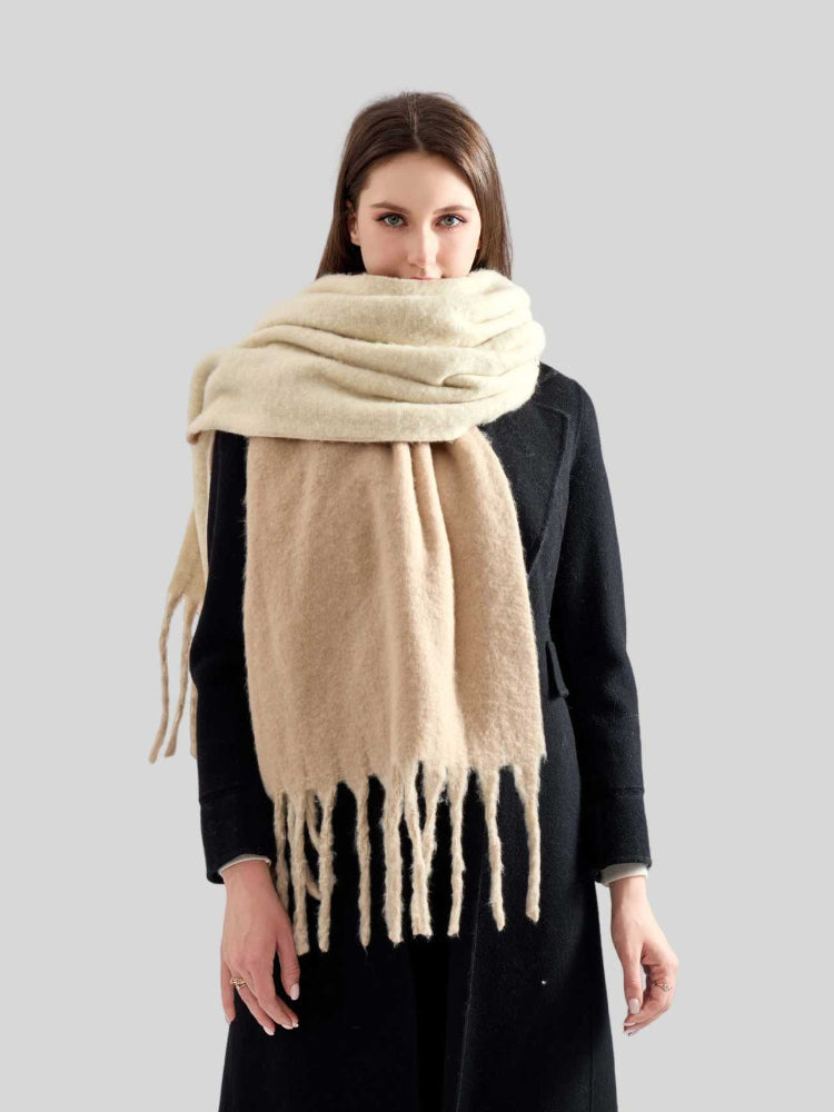 Women's Ultra-Heavyweight Solid Scarf Thick Fringe Thermal Winter Wrap - Oatmeal Beige Main image