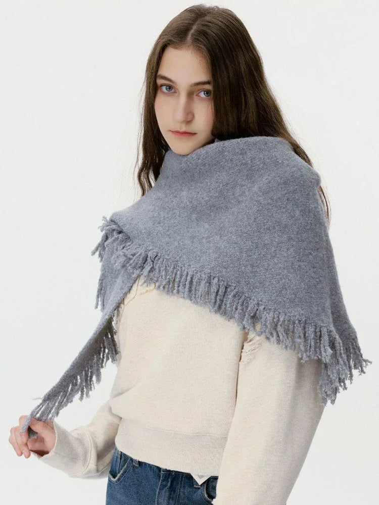 Soft Wool Blend Triangle Scarf - View 6 | TEVQA