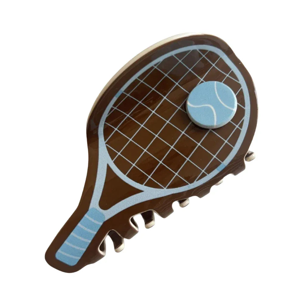Tennis Racket Acetate Hair Claw Clip - 4 Inch Preppy Sporty Accessory - TEVQA