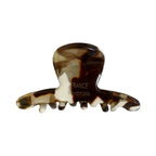 Brown and white marbled acetate claw hair clip with "FRANCE Handmade" inscription