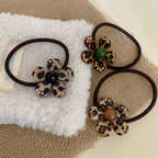 Acetate Leopard Flower Charm Hair Tie with Rhinestones (2.2 Inch) - TEVQA