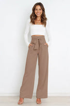 High Waist Belted Wide Leg Pants - View 20 | TEVQA