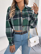 Rust Plaid Cropped Shacket - View 17 | TEVQA