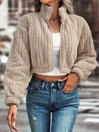 The Willow Ribbed Faux Sherpa Crop Jacket - TEVQA