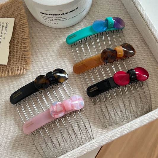 Small Acetate Bow Hair Comb Pin - 2.75 Inch