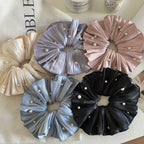 Jumbo Plissé Satin & Pearl Scrunchie (7 Inch) - TEVQA