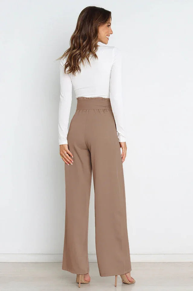 Belted wide leg crepe trousers - View 49 | TEVQA