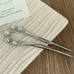 Elegant Pearl & Crystal French Hair Pin - 4.7" Bridal U-Pin