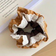 Large floral lace scrunchie with ruffled edges and eyelet trim - View 10 | TEVQA
