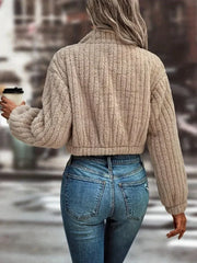 The Willow Ribbed Faux Sherpa Crop Jacket - TEVQA