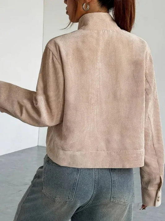 The Sawyer Beige Corduroy Bomber Jacket - TEVQA