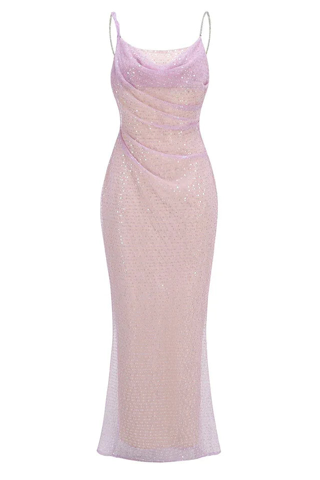 Ariarl Ruched Purple Sequins Maxi Dress - TEVQA