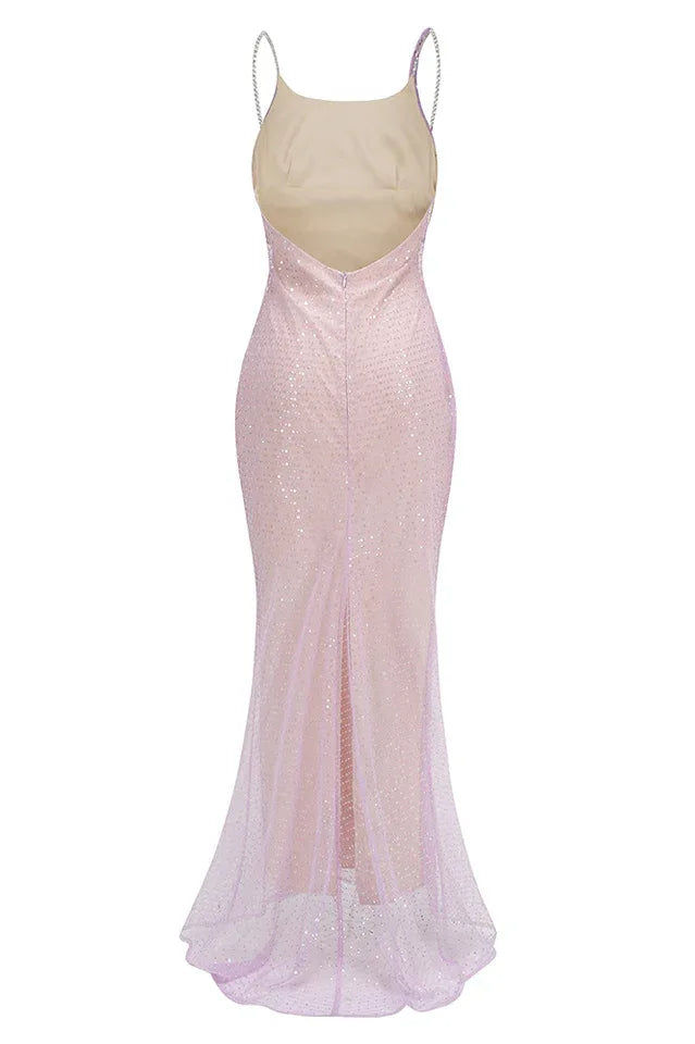 Ariarl Ruched Purple Sequins Maxi Dress - TEVQA