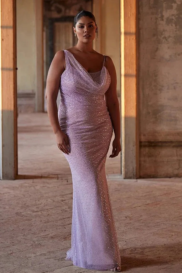 Ariarl Ruched Purple Sequins Maxi Dress - TEVQA