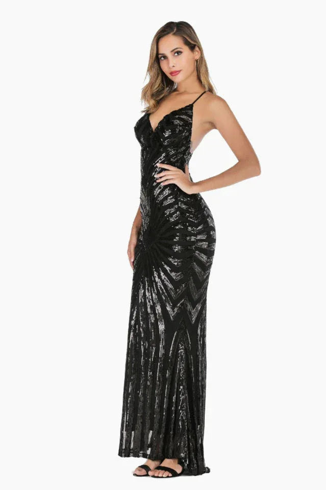 Mermaid Sequin Evening Dress - View 14 | TEVQA