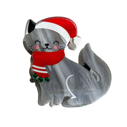 Festive Christmas Cat Acetate Hair Claw Clip (2.5 Inch)