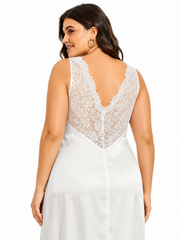 Long white satin nightgown with lace trim - View 7 | TEVQA
