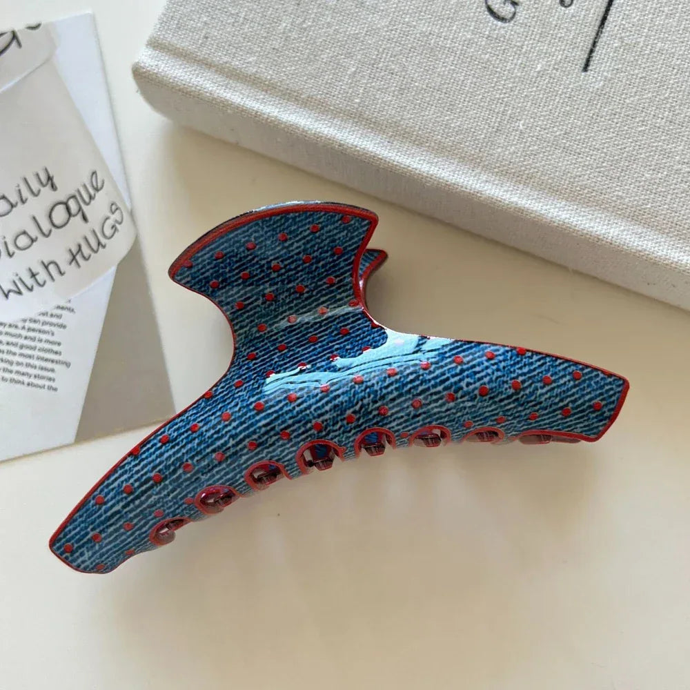 Retro Denim and Red Polka Dot Hair Clip - View 10 | TEVQA