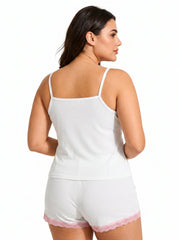 Ribbed knit pajama set with lace trim - View 7 | TEVQA