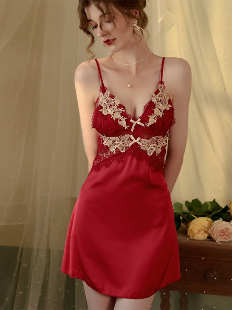 Sage Green Satin Lace Nightgown & Robe Set