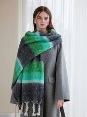 Oversized Monochrome Striped Tassel Shawl - View 8 | TEVQA