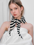 Black White Striped Knit Wool Blend Triangle Scarf