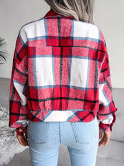 Plaid Wool Blend Lantern Sleeve Cropped Shacket