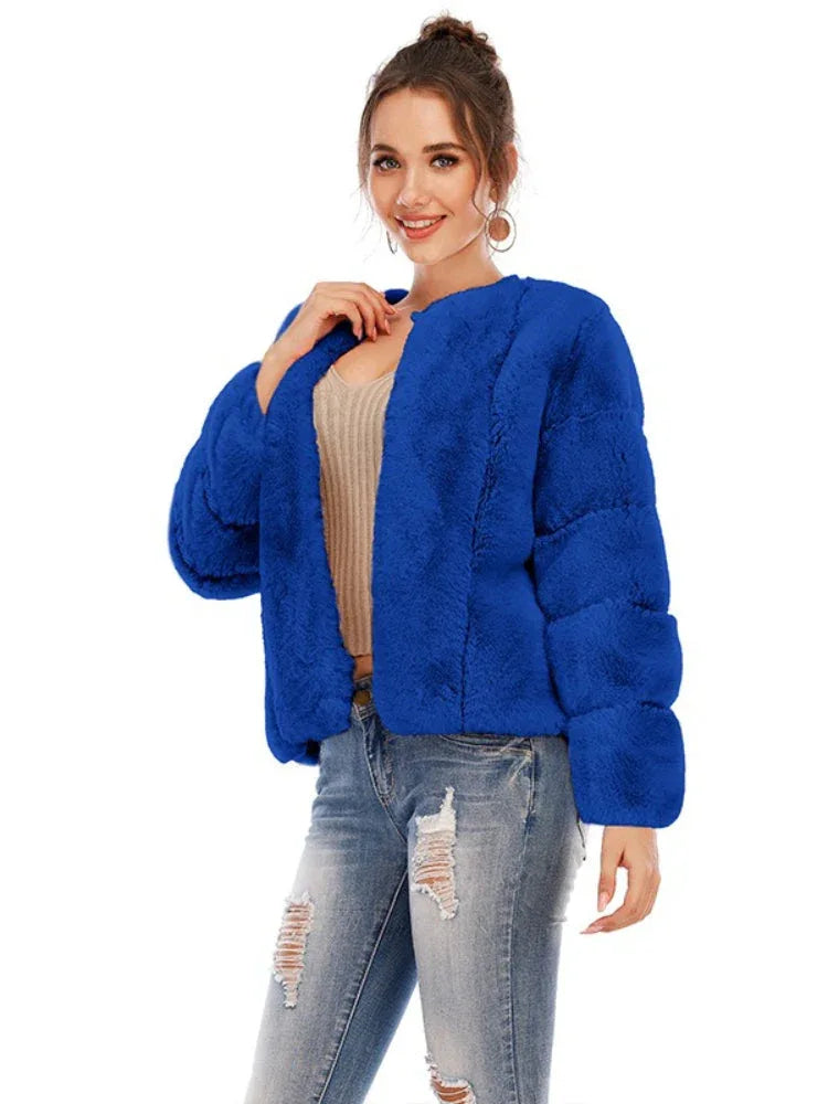 Faux Fur Round Neck Cropped Jacket Secondary image