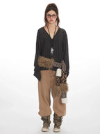 Vintage Charcoal Slouchy V-Neck Cardigan - TEVQA