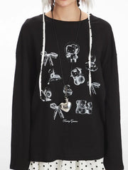 Oversized graphic long sleeve top with teddy bear print - View 6 | TEVQA