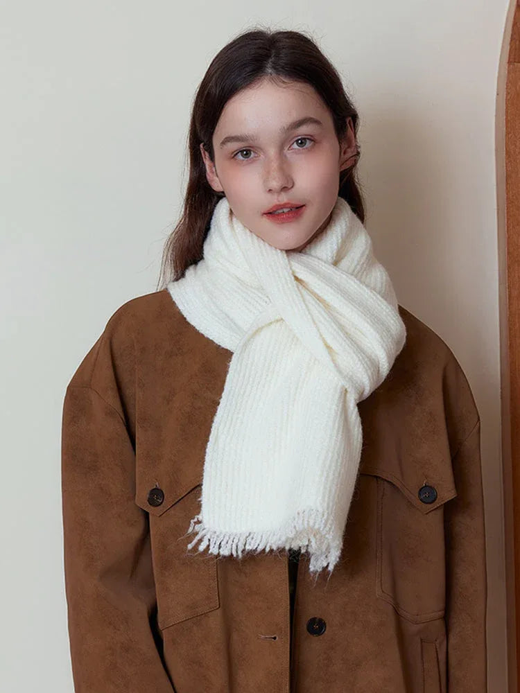 Cream Wool Blend Ribbed Scarf - TEVQA Main image
