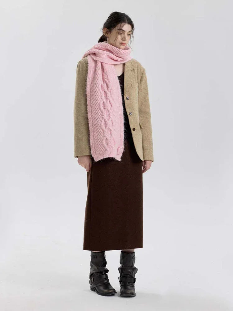 Vintage Rose Cable Knit Scarf - TEVQA