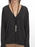 Vintage Charcoal Slouchy V-Neck Cardigan - TEVQA