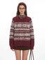 Vintage Burgundy Fair Isle Knit Sweater - TEVQA