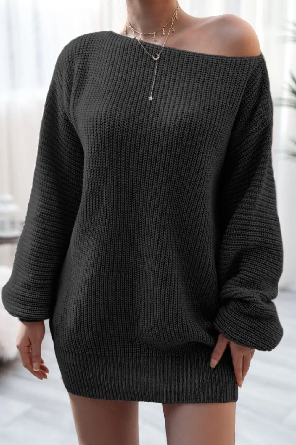 Slouchy Ribbed Knit Sweater Dress - View 11 | TEVQA