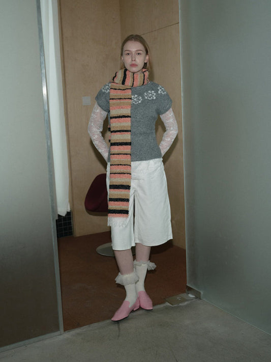 Scandi Chic Bouclé Striped Wool Blend Scarf