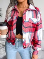 Plaid wool blend cropped shacket with lantern sleeves - View 19 | TEVQA
