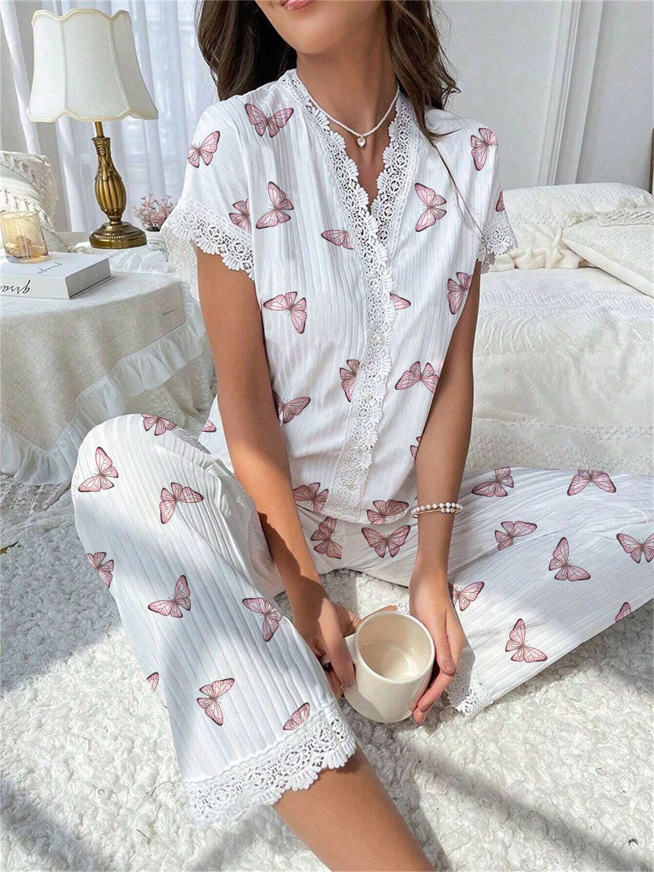 Coquette Cherry Print Ribbed Pajama Set