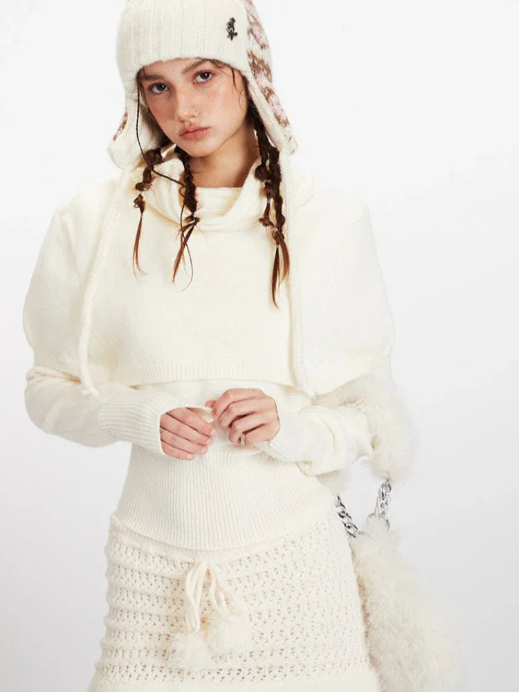 Winter Coquette Mock Two-Piece Capelet Sweater - TEVQA