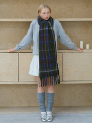 Oversized Wool Blend Plaid Scarf with Chunky Fringe