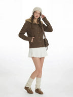 Vintage Chocolate Cable Knit Cardigan - TEVQA