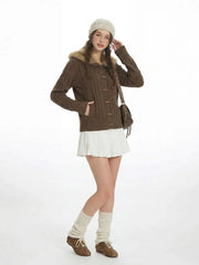 Vintage Chocolate Cable Knit Cardigan - TEVQA
