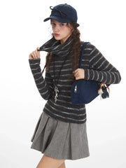 Y2K Grunge Striped Mock Neck Top - TEVQA