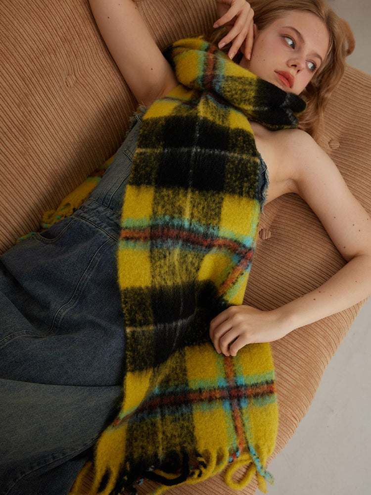 Acubi Style Blue & Teal Plaid Scarf