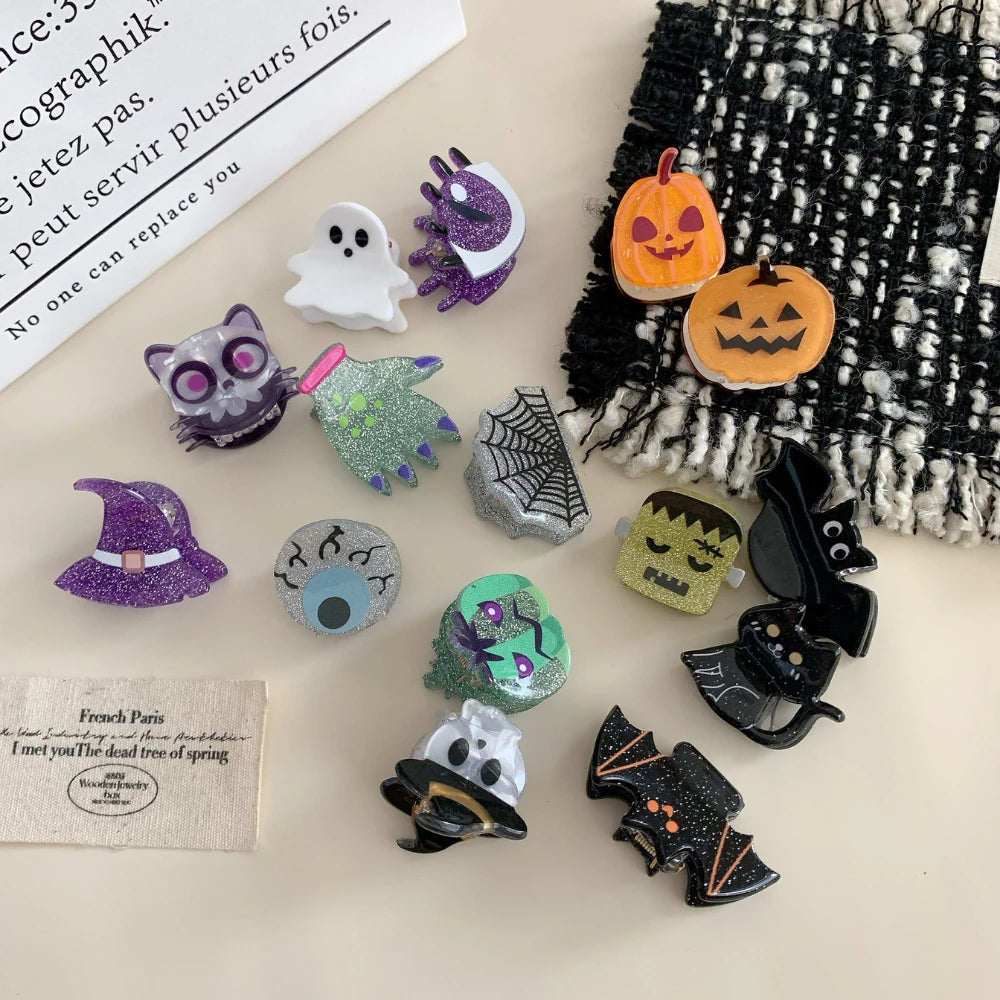 Cute Halloween Mini Hair Claw Clips - 1.6" Glitter Acrylic