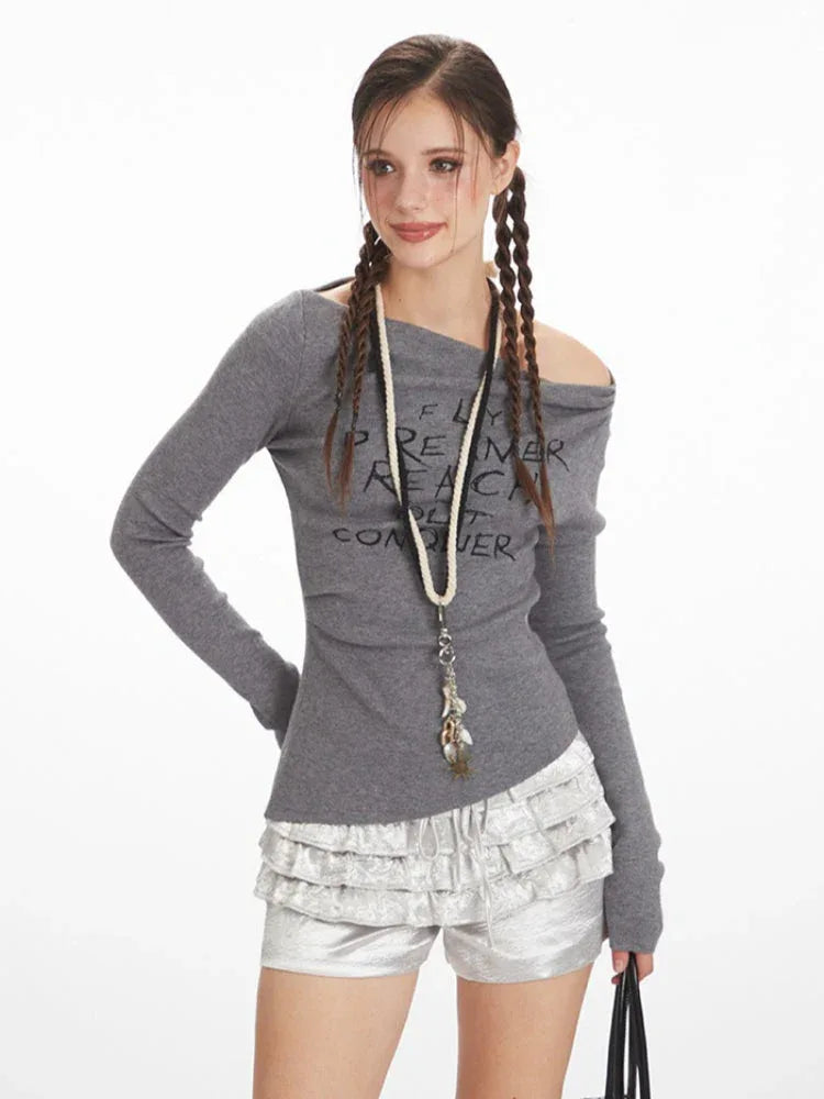 Acubi Aesthetic Grunge Off-Shoulder Top - TEVQA