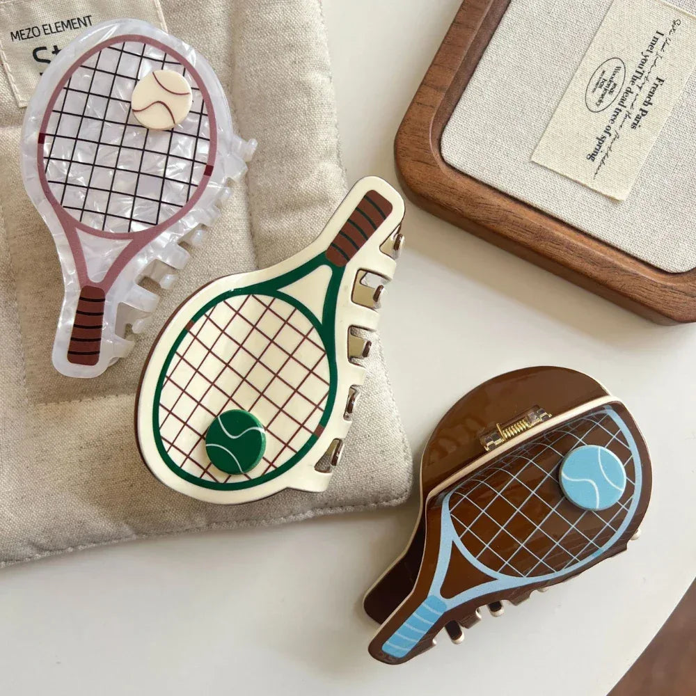 Tennis Racket Acetate Hair Claw Clip - 4 Inch Preppy Sporty Accessory - TEVQA