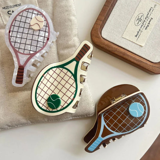 Tennis Racket Acetate Hair Claw Clip - 4 Inch Preppy Sporty Accessory - TEVQA